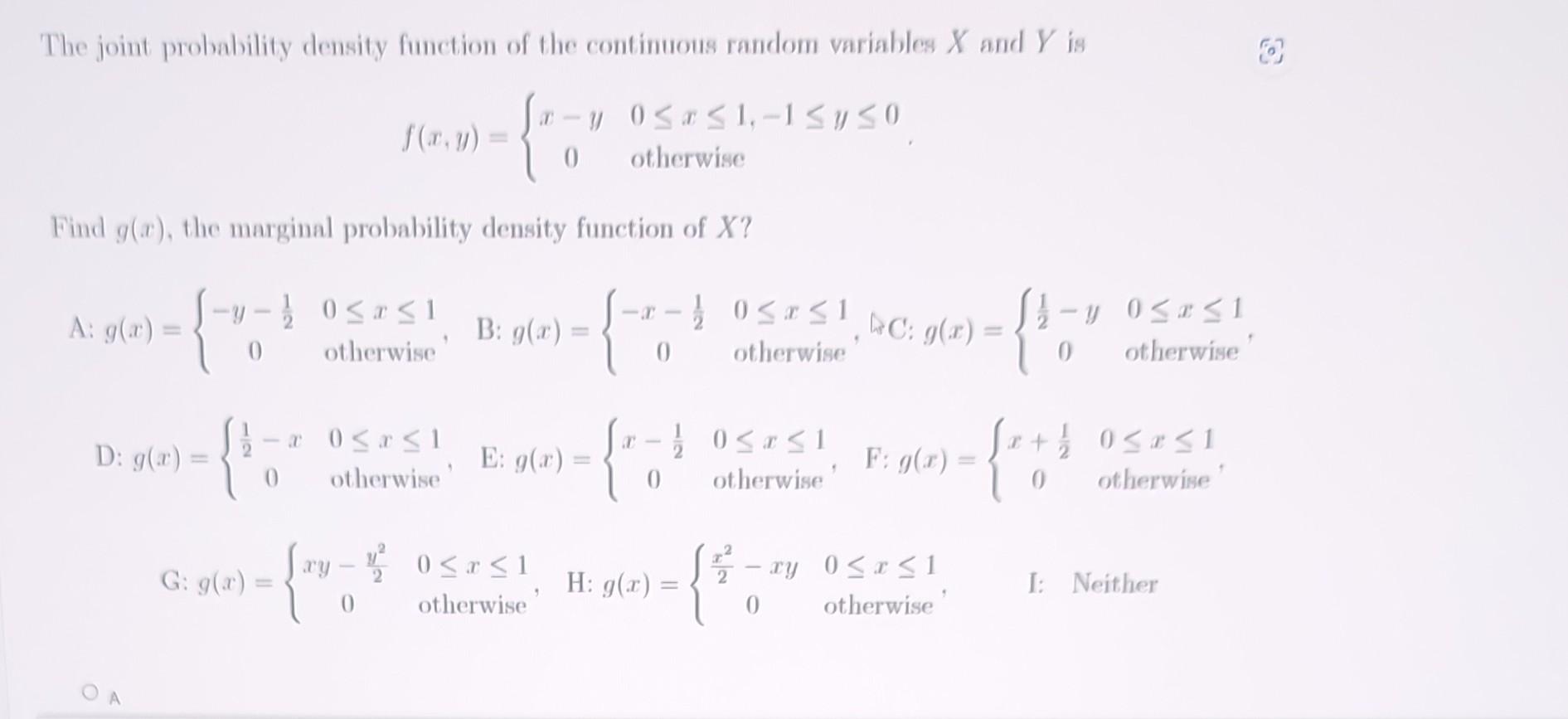 Solved The Joint Probability Distribution Function F(x,y) Of | Chegg.com