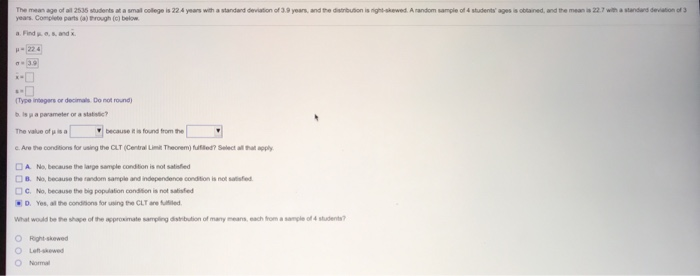 Solved The mean age of all 2535 students at a small college | Chegg.com