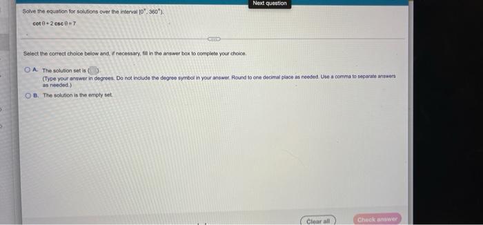 Solved Next question Solve the equation for solutions over | Chegg.com