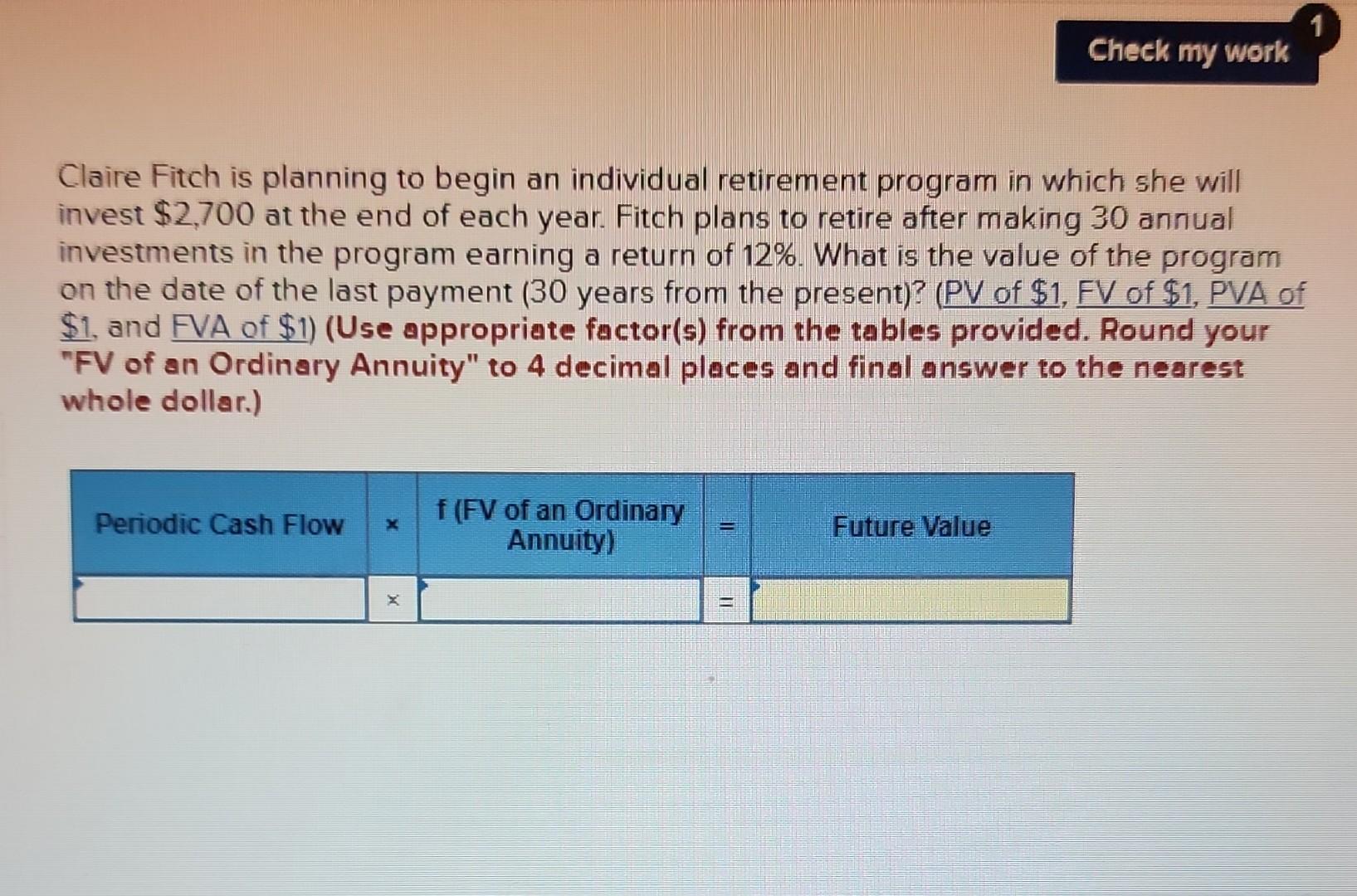 Solved Claire Fitch is planning to begin an individual | Chegg.com