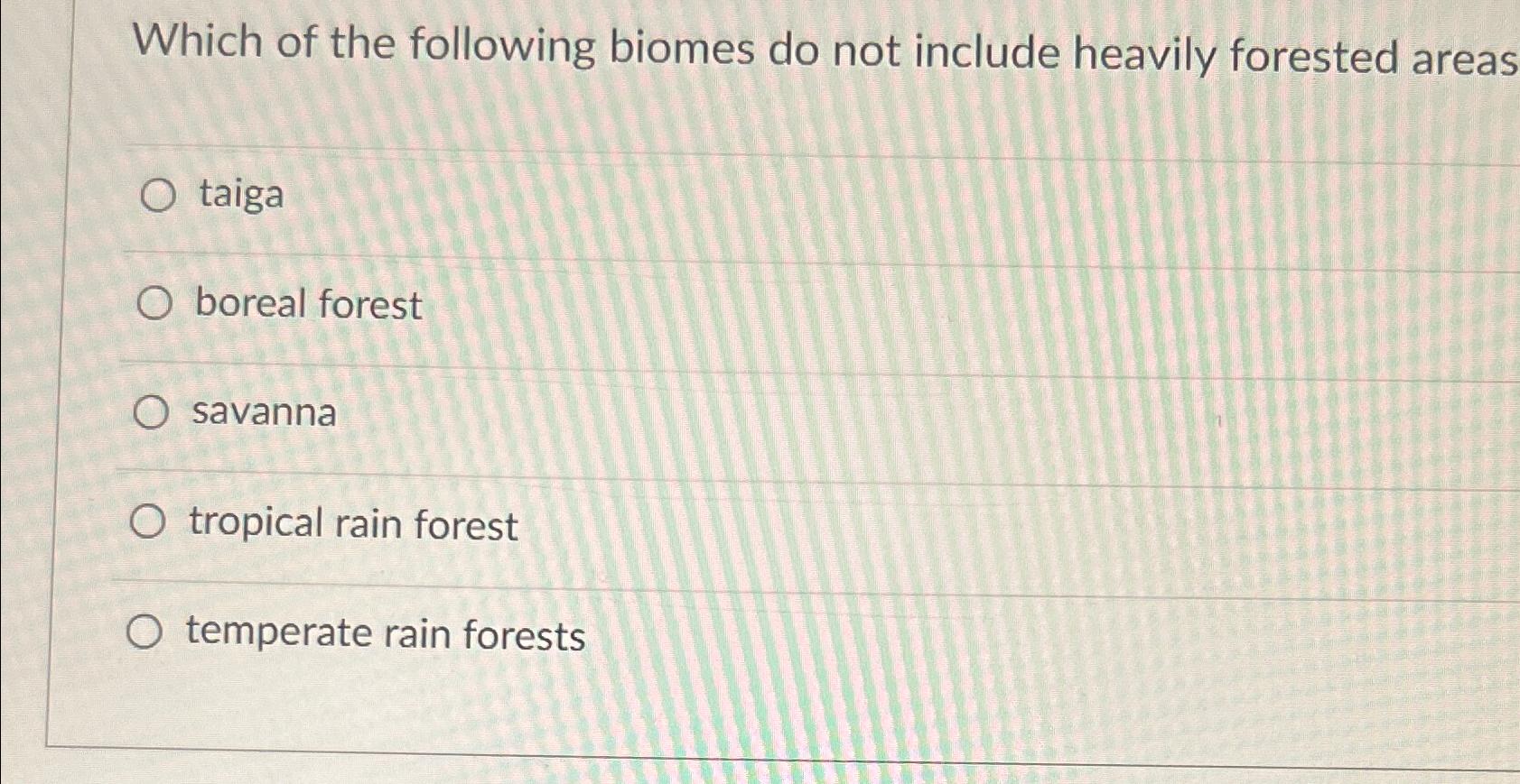 Solved Which Of The Following Biomes Do Not Include Heavily | Chegg.com