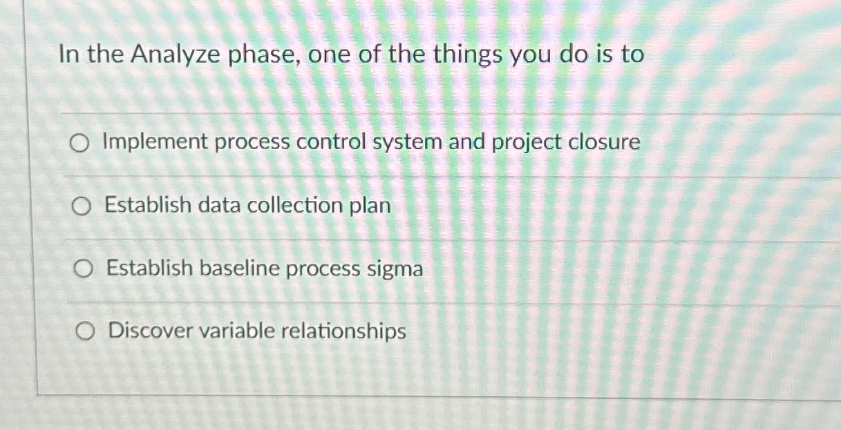 Solved In the Analyze phase, one of the things you do is | Chegg.com