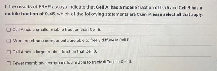 Solved If the results of FRAP assays indicate that Cell A | Chegg.com