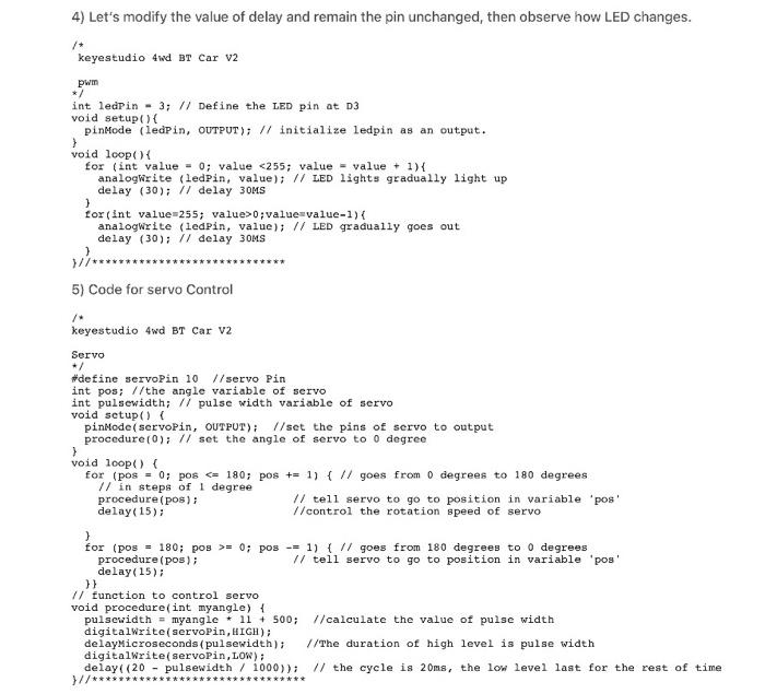 Solved 1) Code For LED Blink in 4WD BT ROBOT CAR /* | Chegg.com