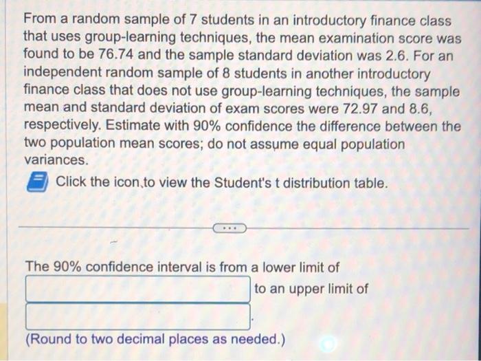 Solved From a random sample of 7 students in an introductory | Chegg.com