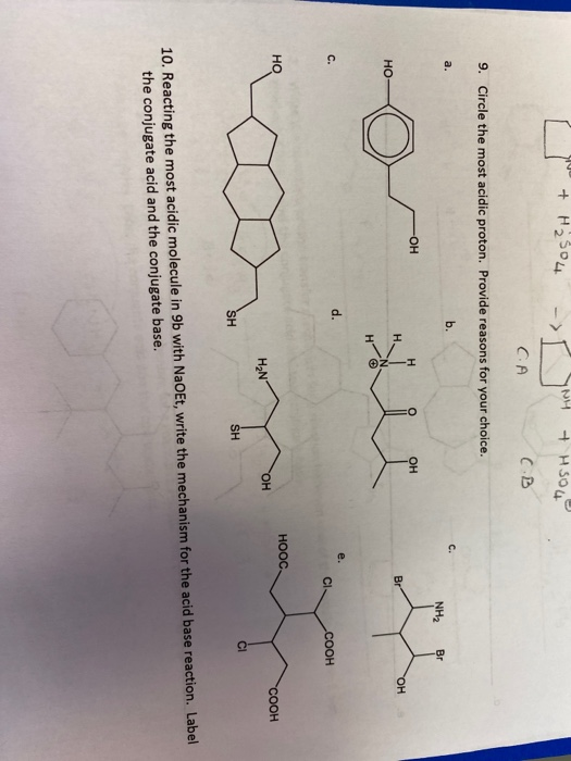 Solved + H₂ 504 INH + HSO4 CA C.B 9. Circle the most acidic | Chegg.com