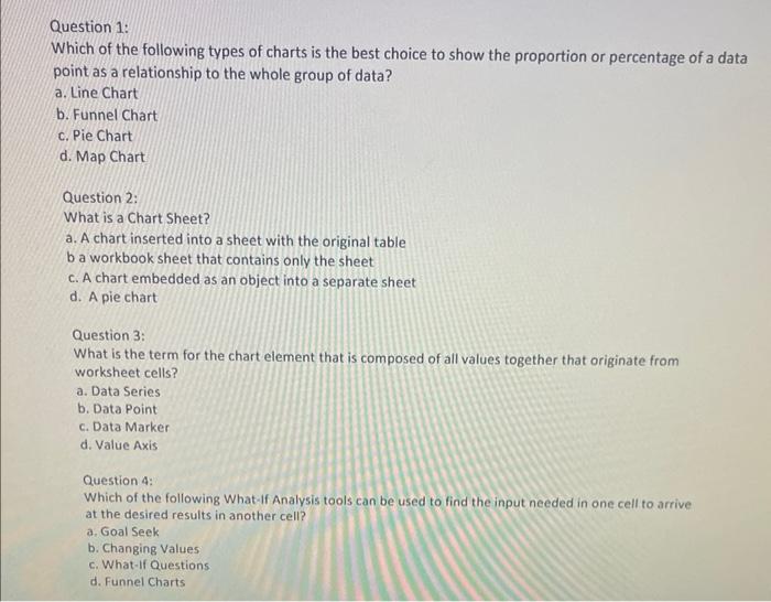 Solved Question 1: Which of the following types of charts is | Chegg.com