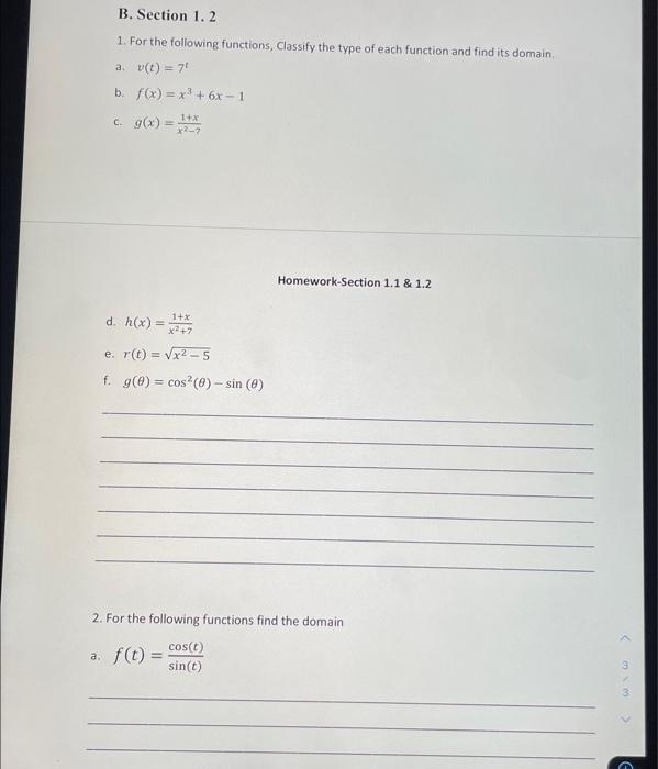 Solved 1. For the following functions, Classify the type of | Chegg.com