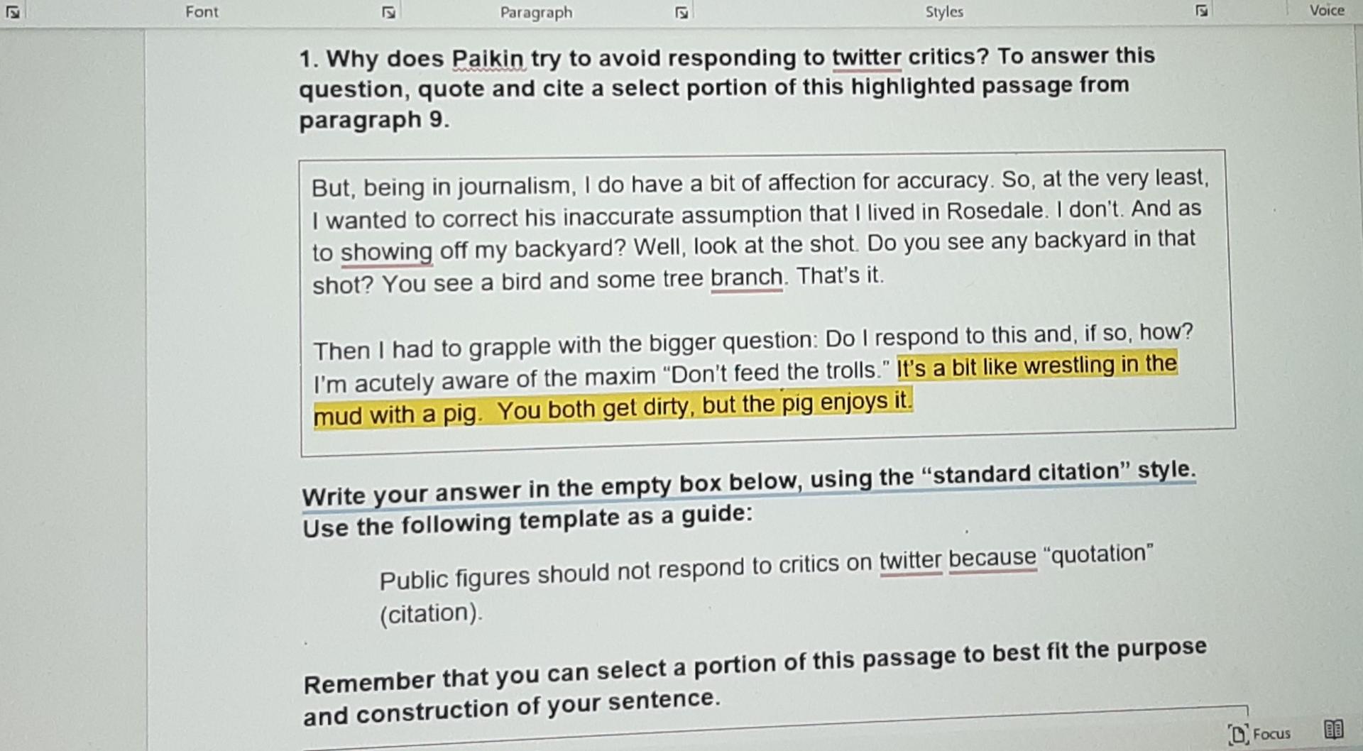 Solved Font Paragraph Styles Voice 1 Why Does Paikin Try To Chegg Com