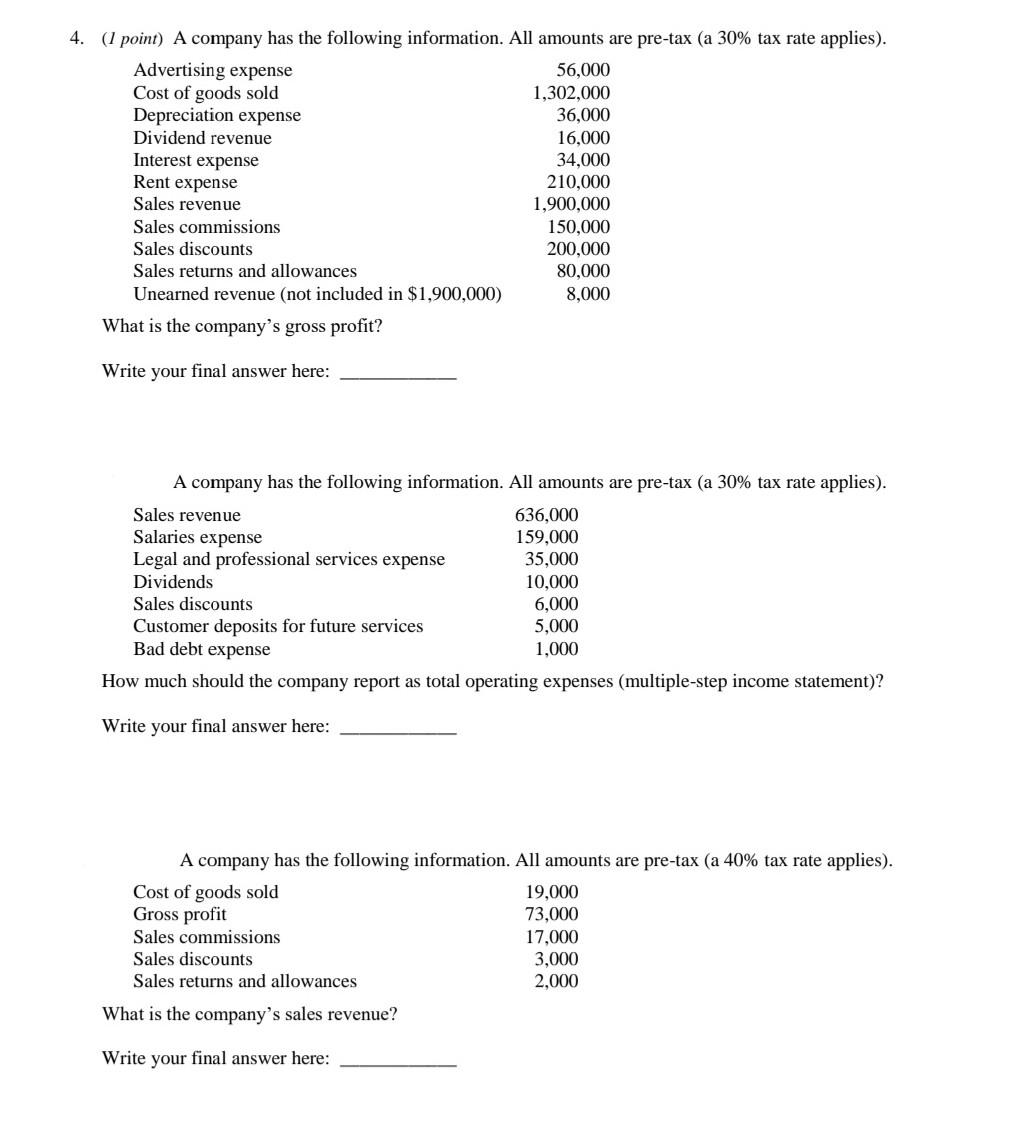 Solved 4. (1 point) A company has the following information. | Chegg.com