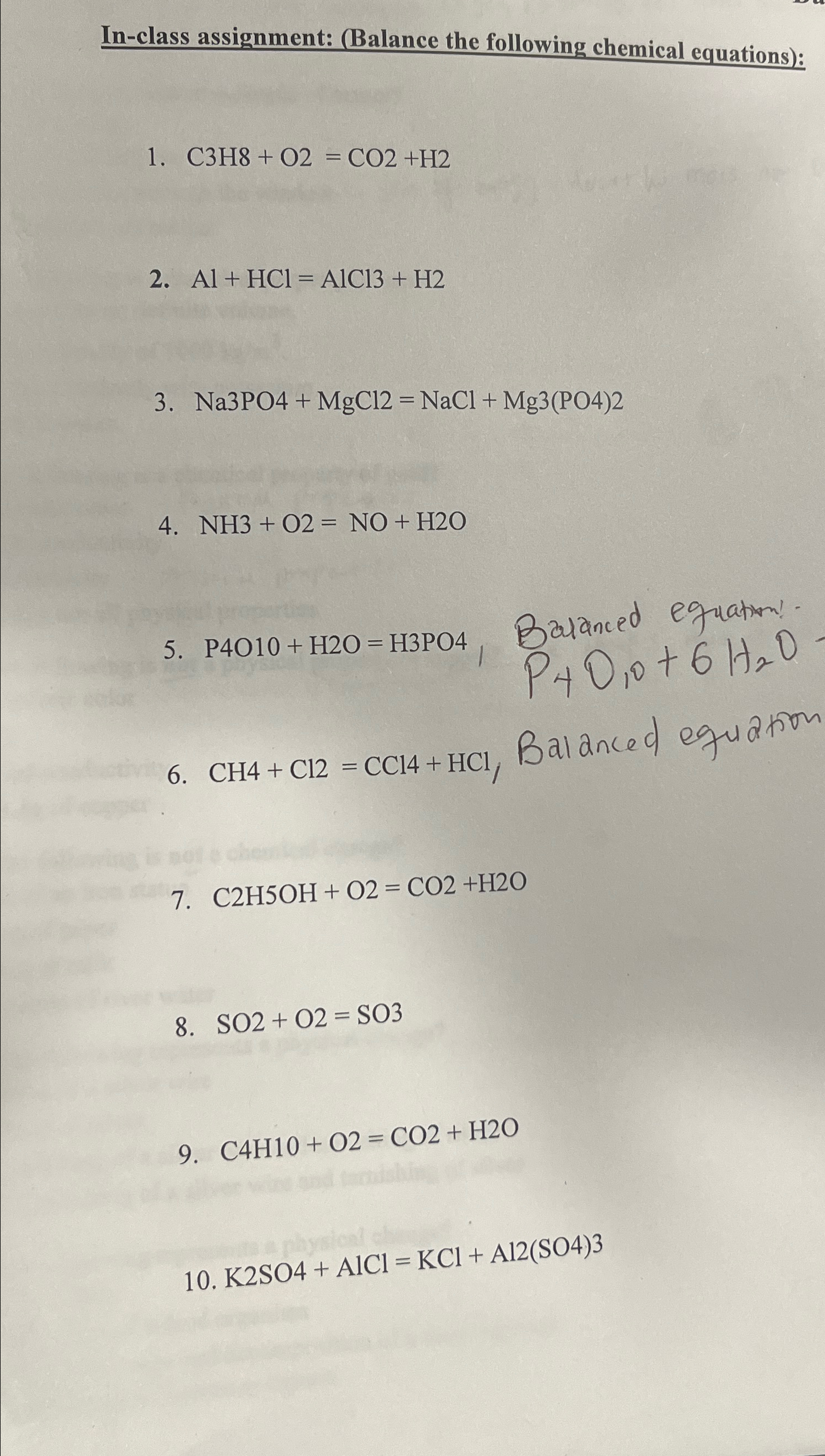 Solved In-class assignment: (Balance the following chemical | Chegg.com