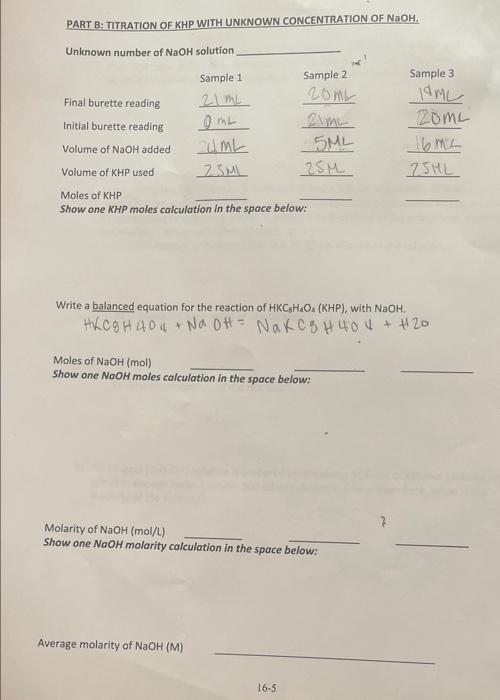 Solved PART B: TITRATION OF KHP WITH UNKNOWN CONCENTRATION | Chegg.com