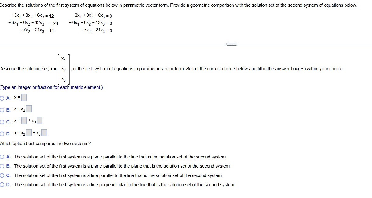 Solved Describe the solutions of ﻿the first system of | Chegg.com