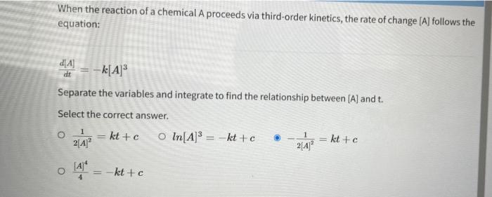 Solved When the reaction of a chemical A proceeds via | Chegg.com