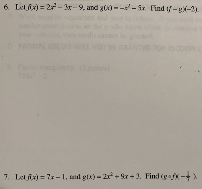 Solved 6 Let F X 2x2 3x 9 And G X X2 5x Find