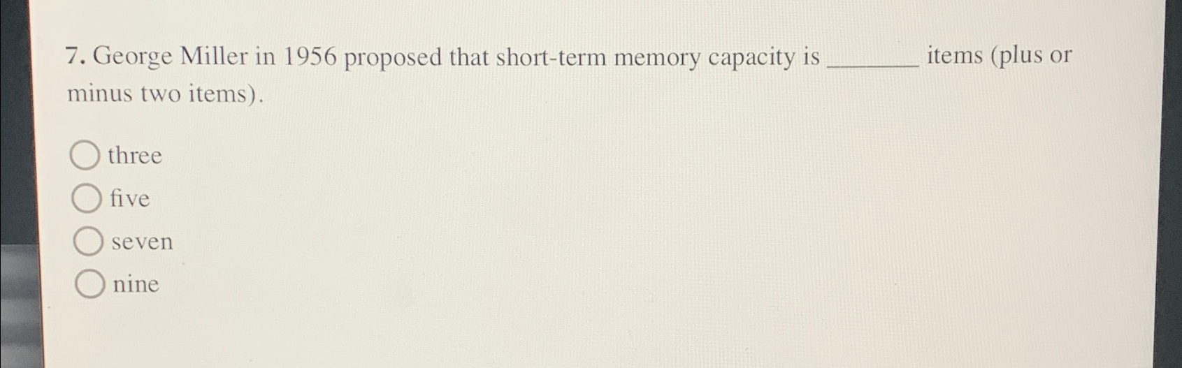 Solved george miller in 1956 proposed that short term chegg