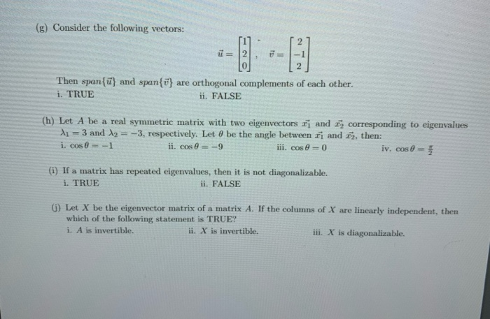 Solved G Consider The Following Vectors Ta U V Lo Th Chegg Com