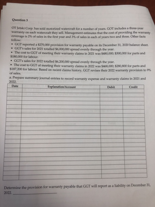 Solved a) prepare summary journal entries to record warranty