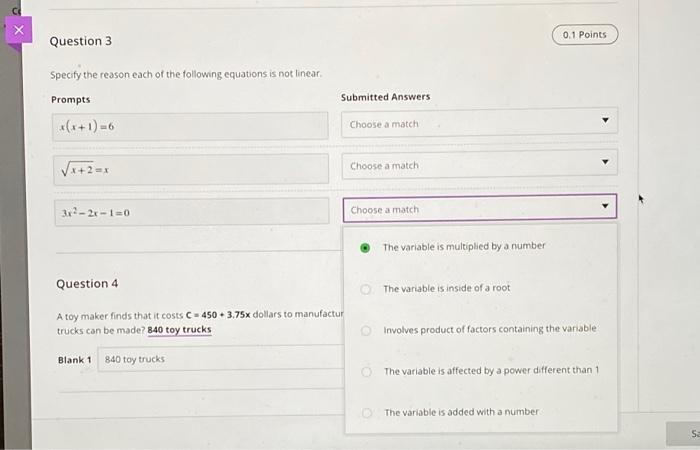 Solved х 0.1 Points Question 3 Specify the reason each of | Chegg.com
