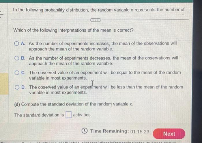 Solved In the following probability distribution, the random | Chegg.com