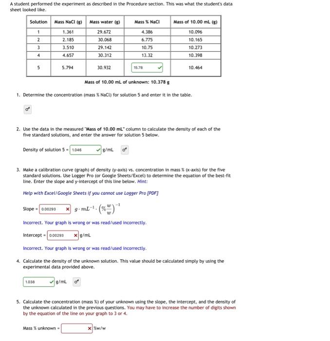 Solved A student performed the experiment as described in | Chegg.com