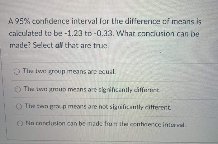 Solved A 95% confidence interval for the difference of means | Chegg.com
