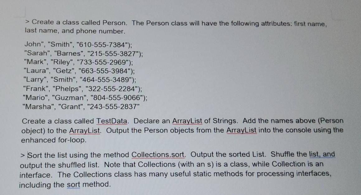 Solved > Create a class called Person. The Person class will | Chegg.com