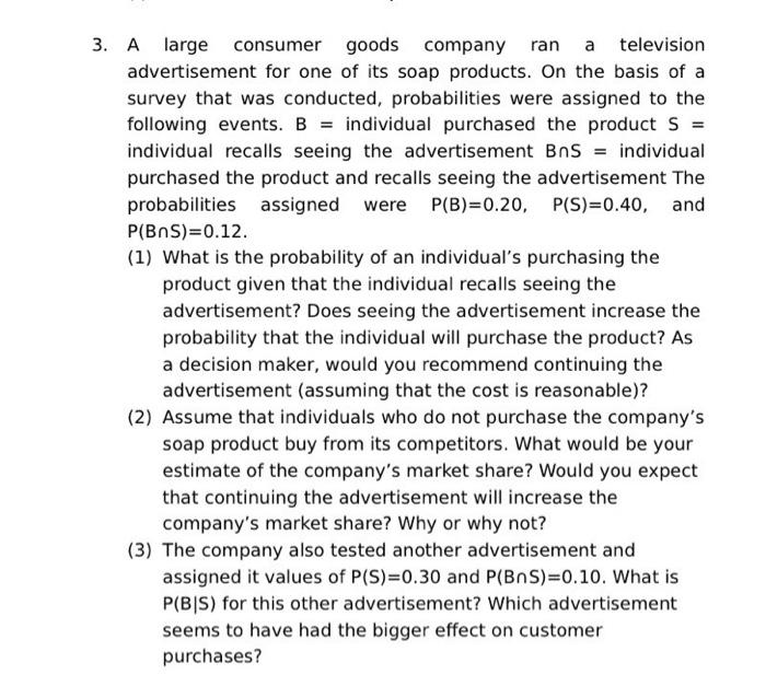 A Large Consumer Goods Company Ran A Television | Chegg.com