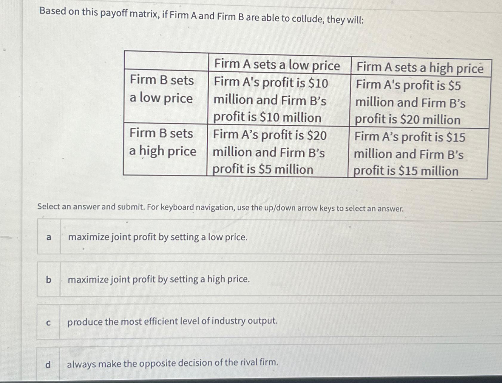 Solved Based On This Payoff Matrix, If Firm A And Firm B Are | Chegg.com