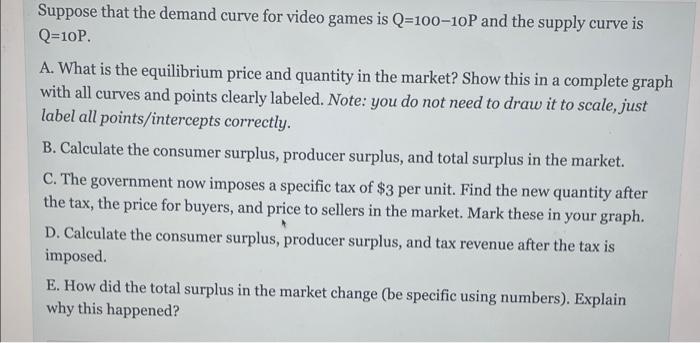 Solved Suppose That The Demand Curve For Video Games Is | Chegg.com