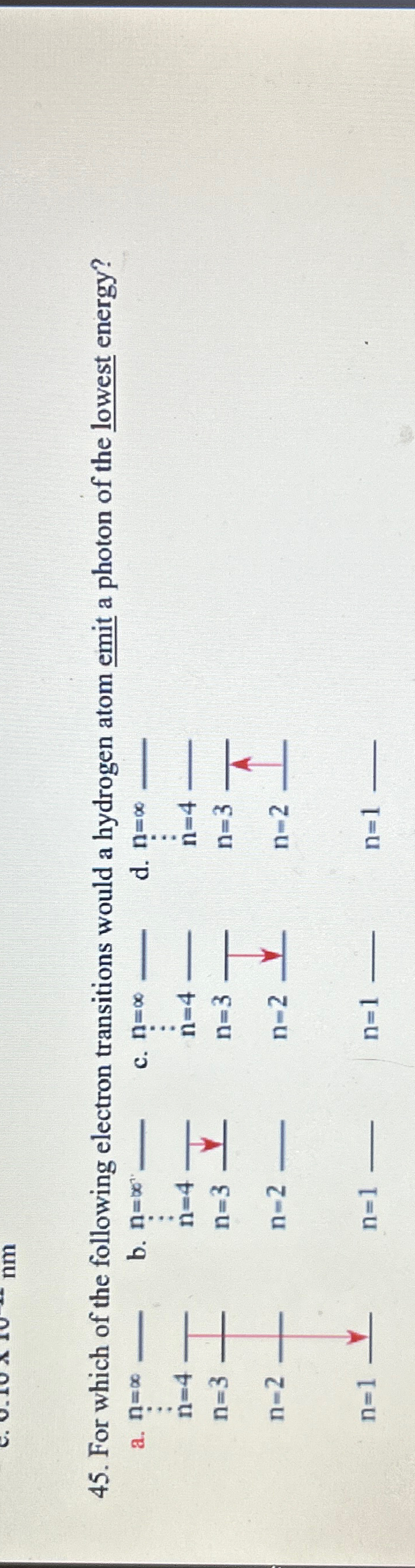 Solved For which of the following electron transitions would | Chegg.com