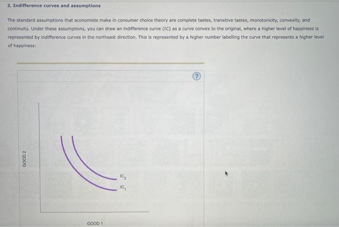2. Indifference curves and assumptions
The standard assumptions that economists make in consumer choice theory are complete t