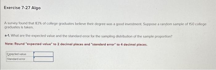 Solved A survey found that 83% of college graduates belleve | Chegg.com