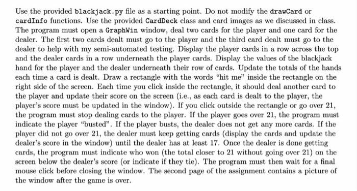 Solved Use the provided blackjack.py file as a starting | Chegg.com