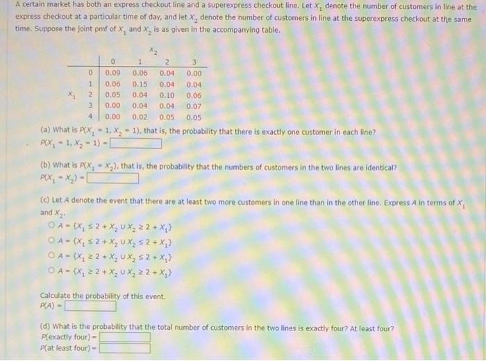 Solved A certain market has both an express checkout line | Chegg.com