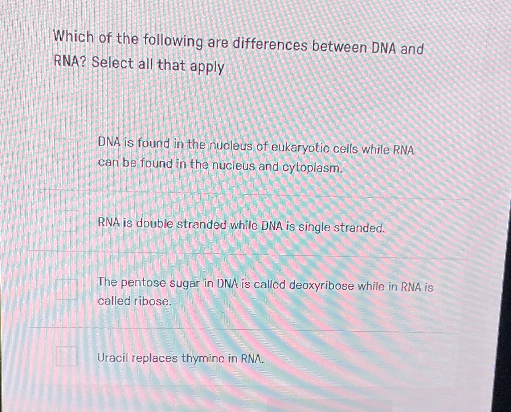 Solved Which of the following are differences between DNA | Chegg.com
