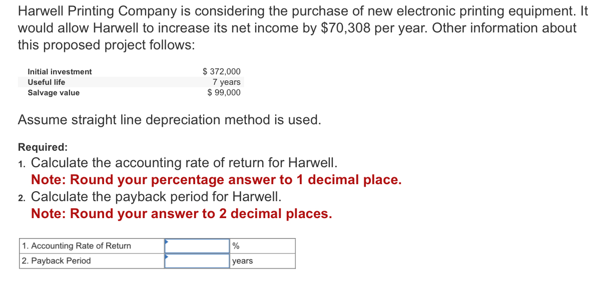Solved Harwell Printing Company is considering the purchase | Chegg.com