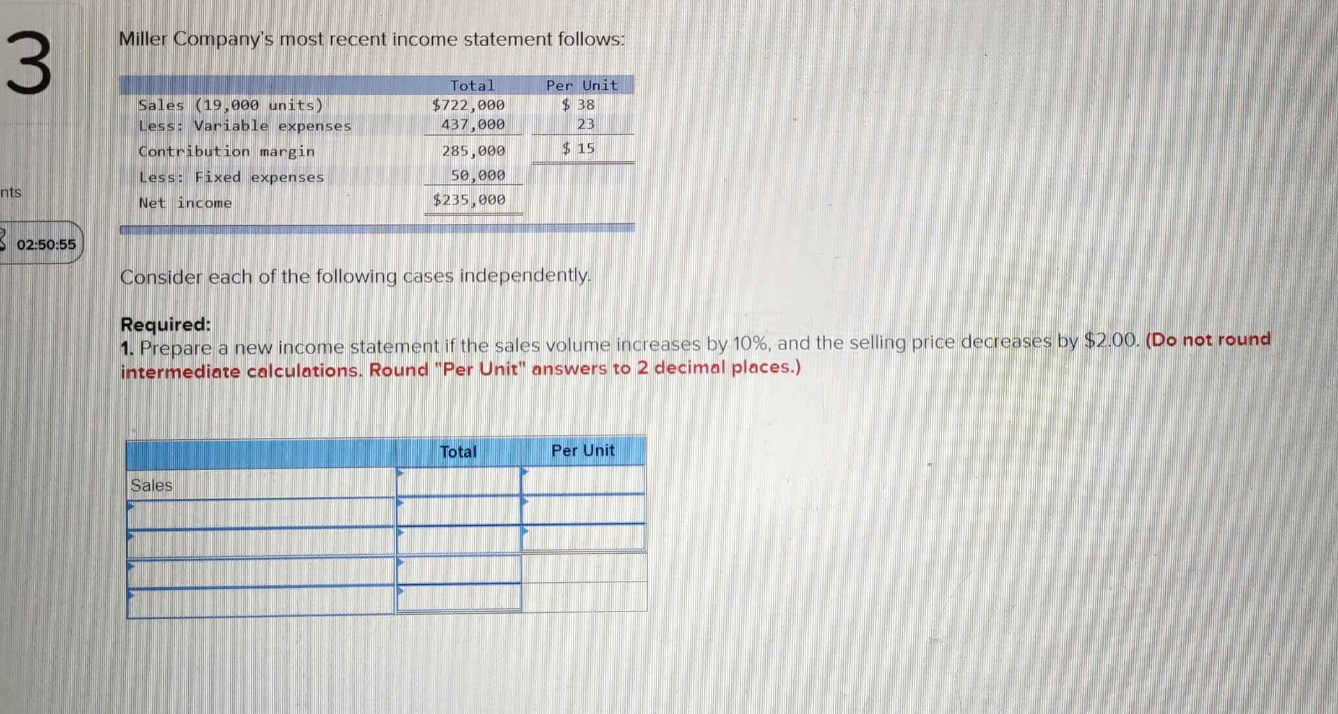 Solved Miller Company's Most Recent Income Statement | Chegg.com