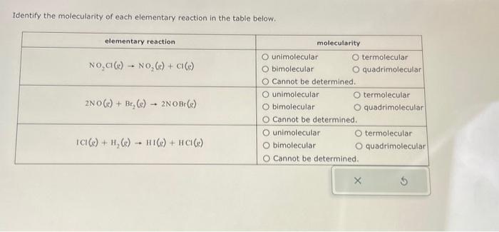 [Solved]: Identify the molecularity of each elementary reac