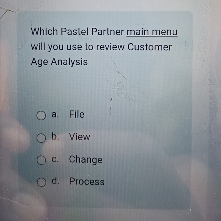 Solved Which Pastel Partner main menu will you use to review