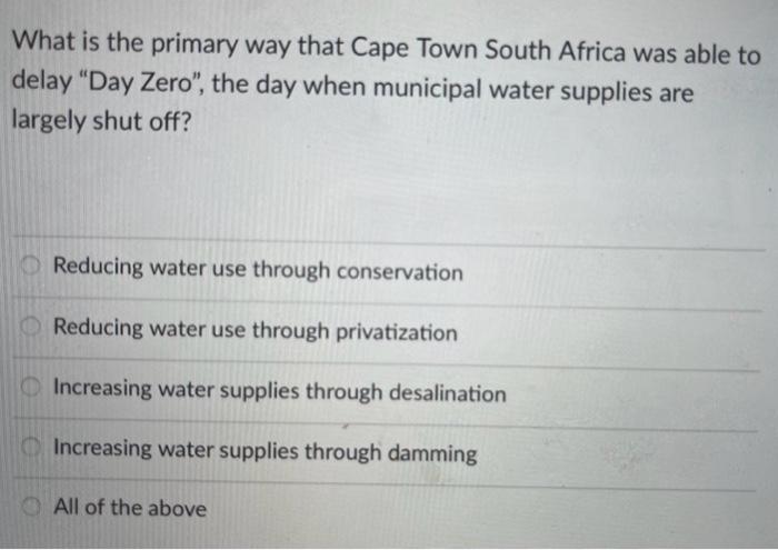 What is the primary way that Cape Town South Africa was able to delay Day Zero, the day when municipal water supplies are l