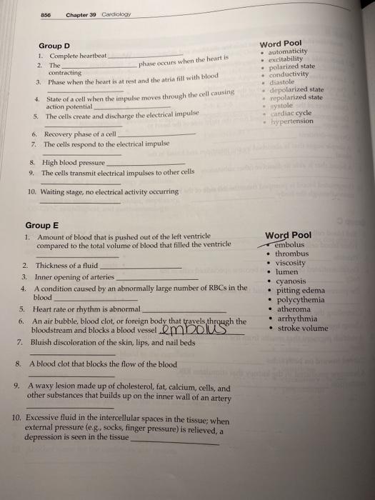 Solved 856 Chapter 39 Cardiology phase occurs when the heart | Chegg.com