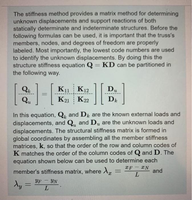 Solved The Stiffness Method Provides A Matrix Method For | Chegg.com