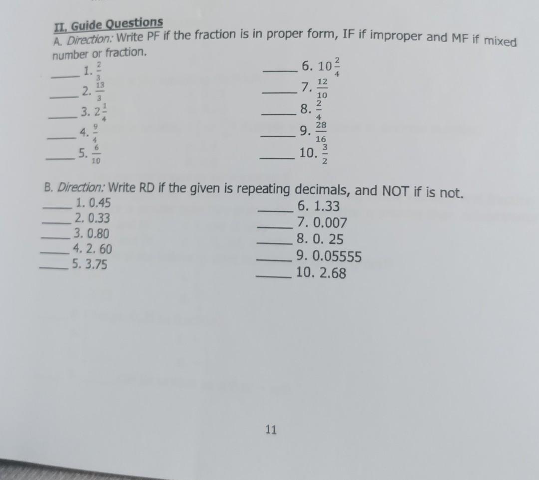Solved II, Guide Questions A. Direction: Write PF if the | Chegg.com