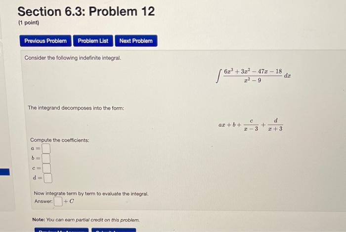 Solved Section 6.3: Problem 11 (1 point) Previous Problem | Chegg.com