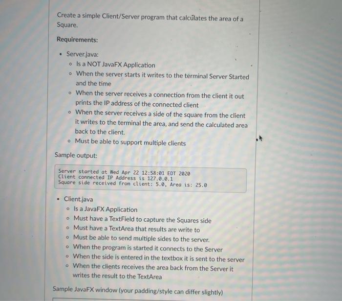 Solved Create a simple Client/Server program that calculates | Chegg.com