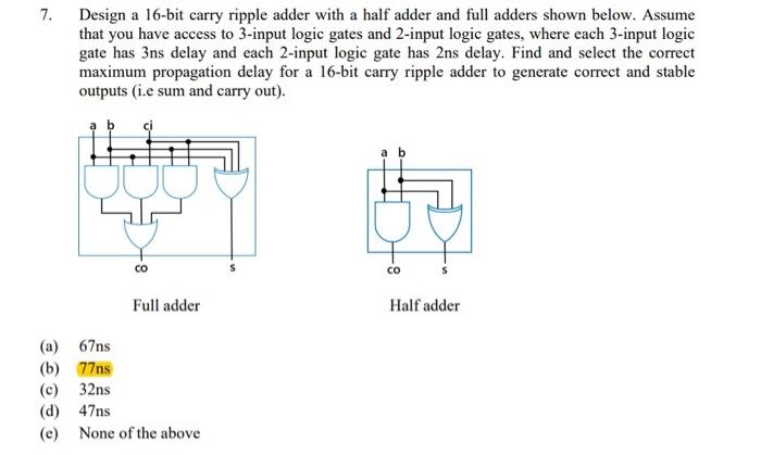 Solved 7. Design a 16-bit carry ripple adder with a half | Chegg.com