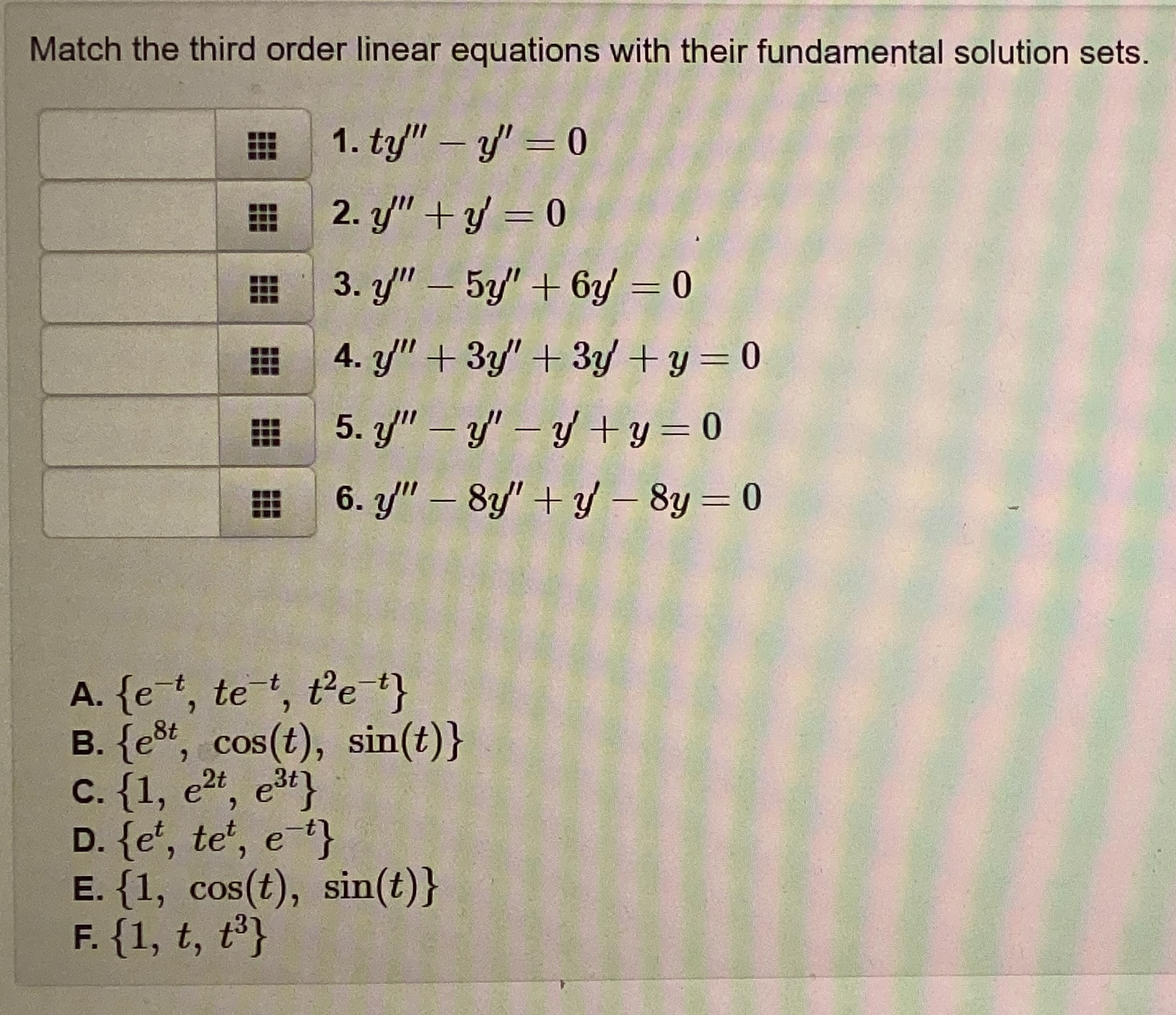 Solved Match the third order linear equations with their | Chegg.com