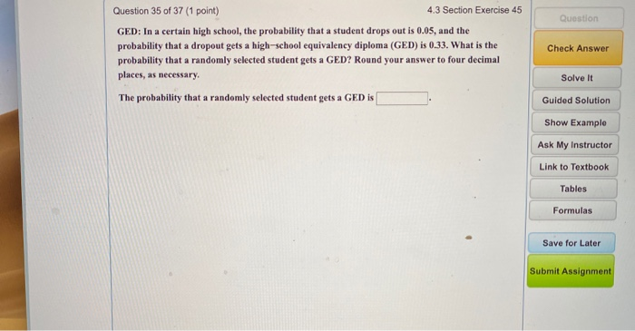 Ged Math Probability Questions Solved Question Question 35 of 37 (1 point) 4.3 Section | Chegg.com