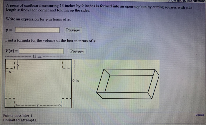 Solved Structions A piece of cardboard measuring 13 inches | Chegg.com
